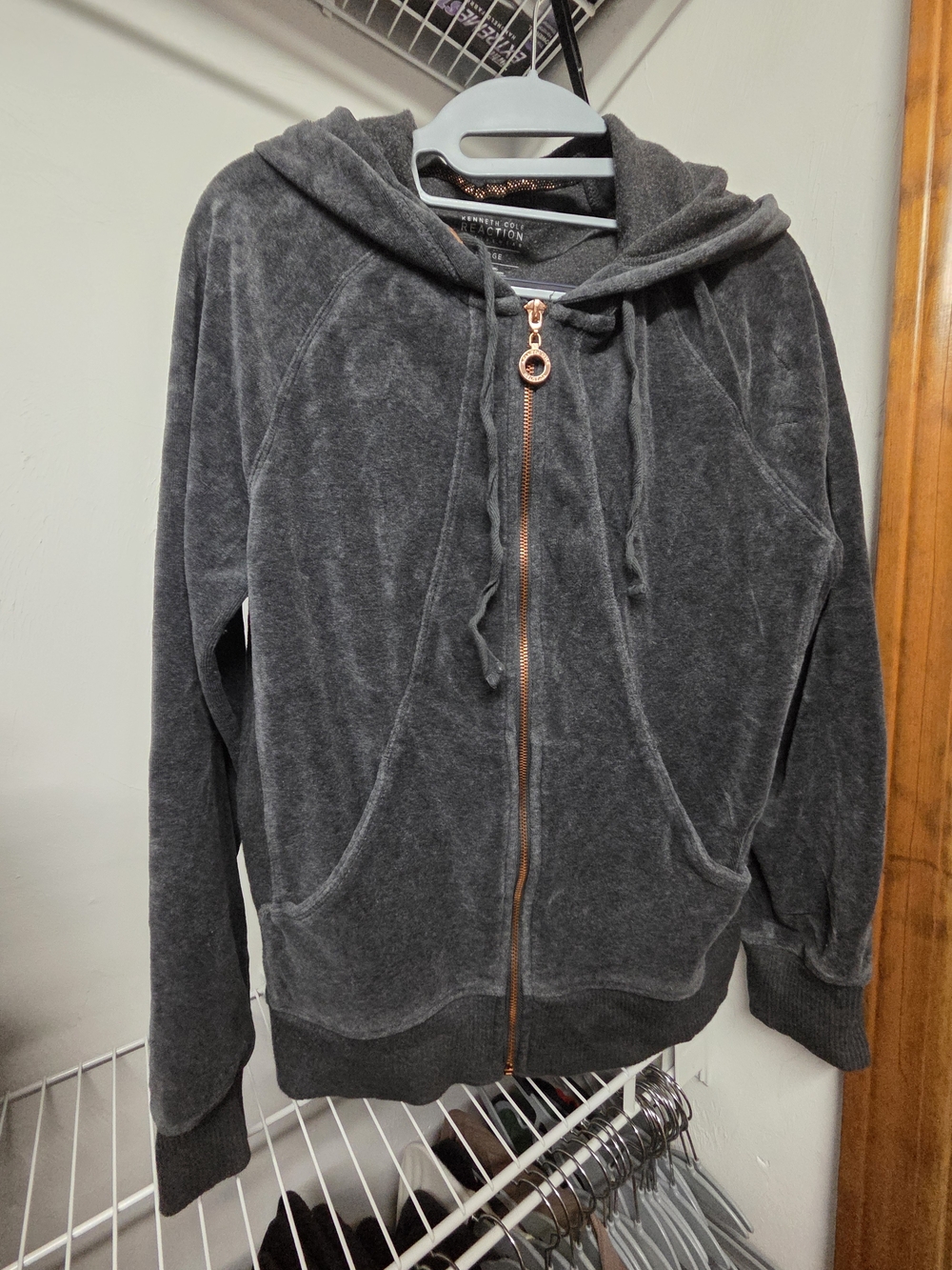 Kenneth Cole Reaction Activewear Charcoal Zip Hoodie with Rose Gold Accents